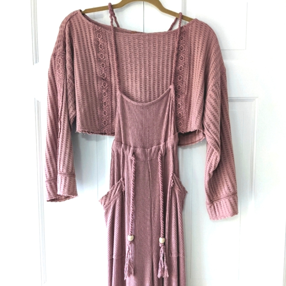 Free People Mauve Knit Jumpsuit with Cropped Knit Top